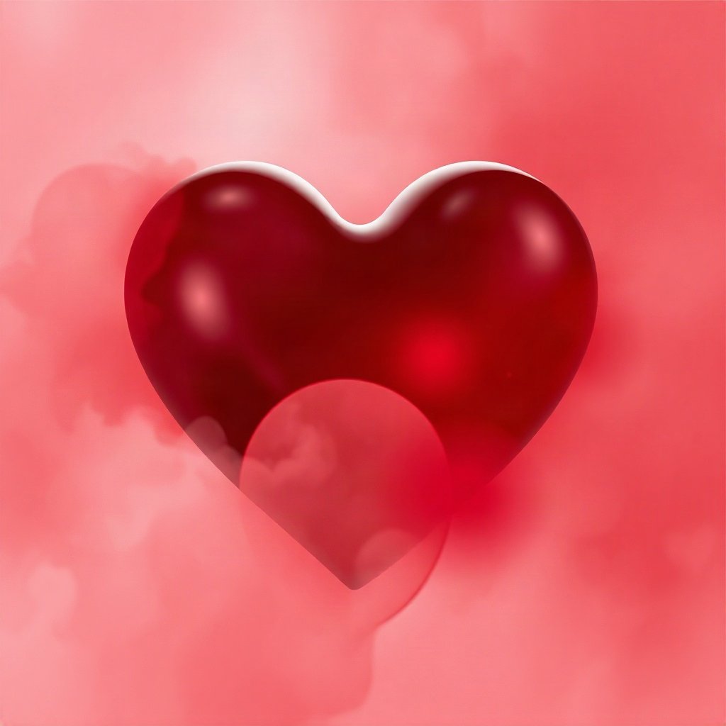 Red PFPs — glossy heart, dreamy digital painting, misty atmosphere
