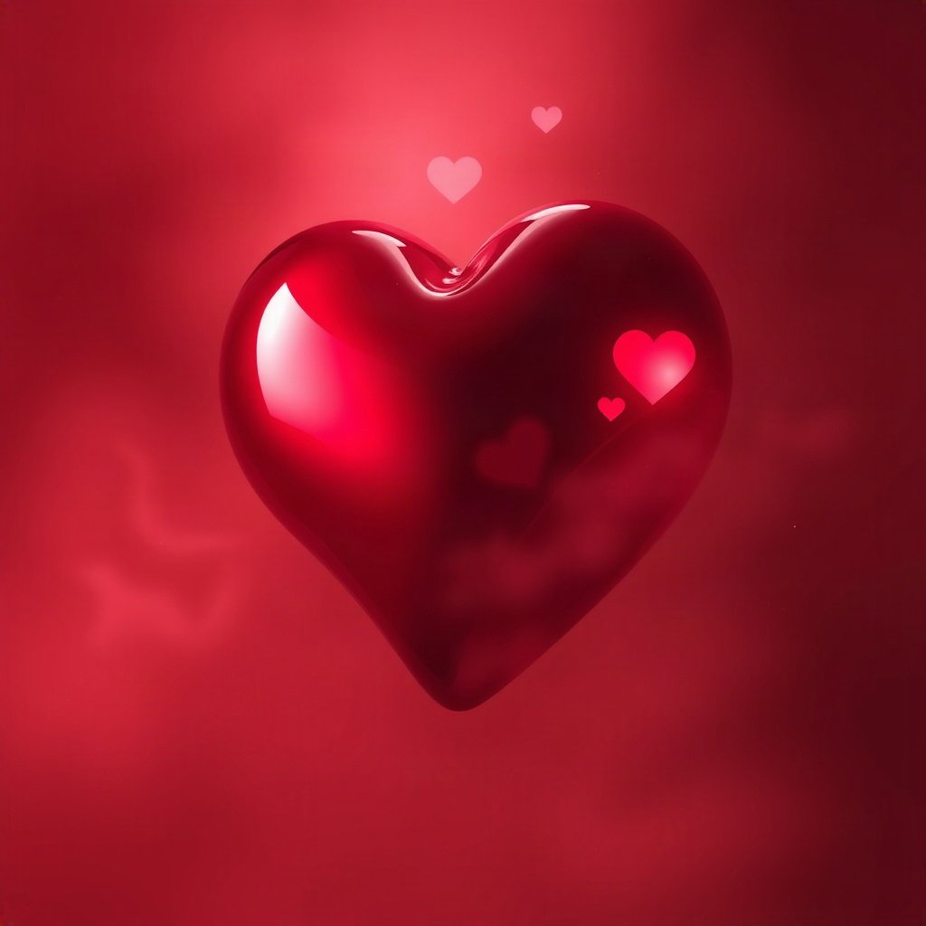 Red PFPs — glossy heart, dreamy digital painting, misty atmosphere