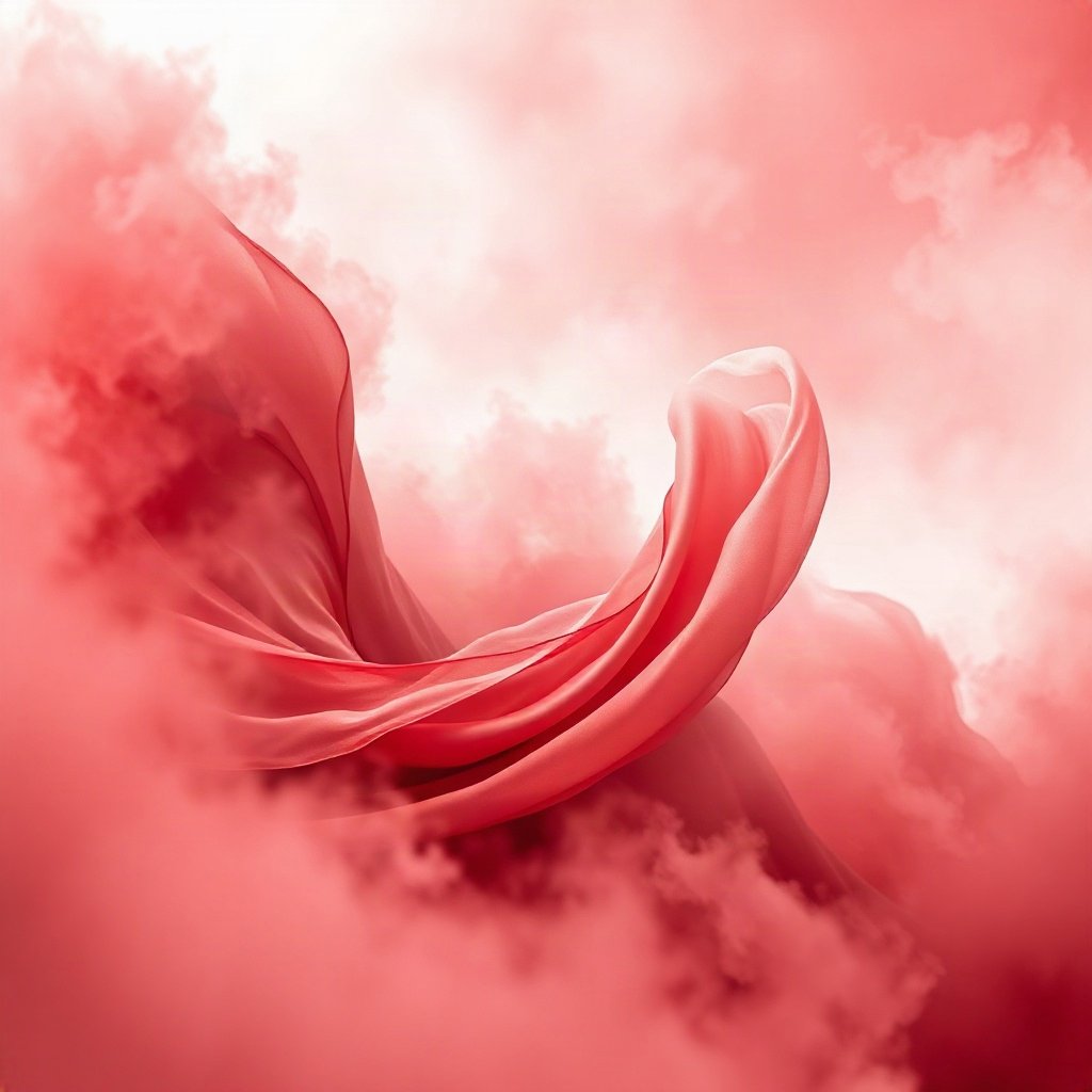 Red PFPs — red silk wave, dreamy digital painting, misty atmosphere