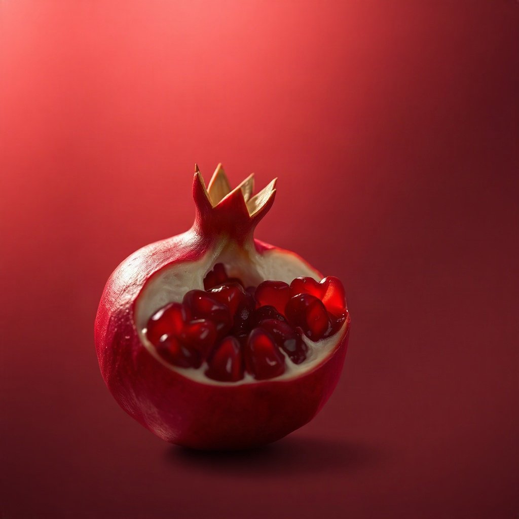 Red PFPs — pomegranate half, cinematic photo style, soft glow