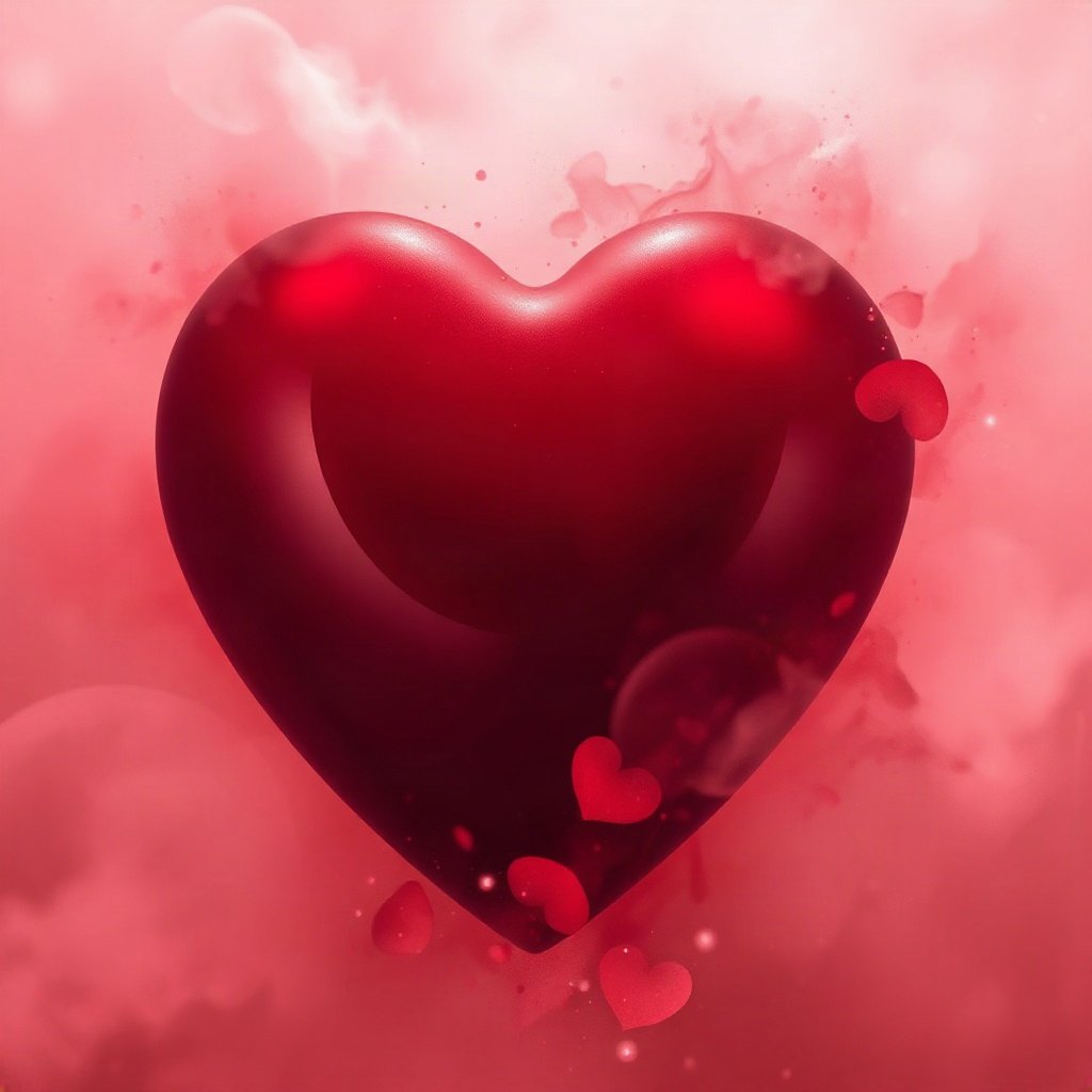 Red PFPs — glossy heart, dreamy digital painting, misty atmosphere