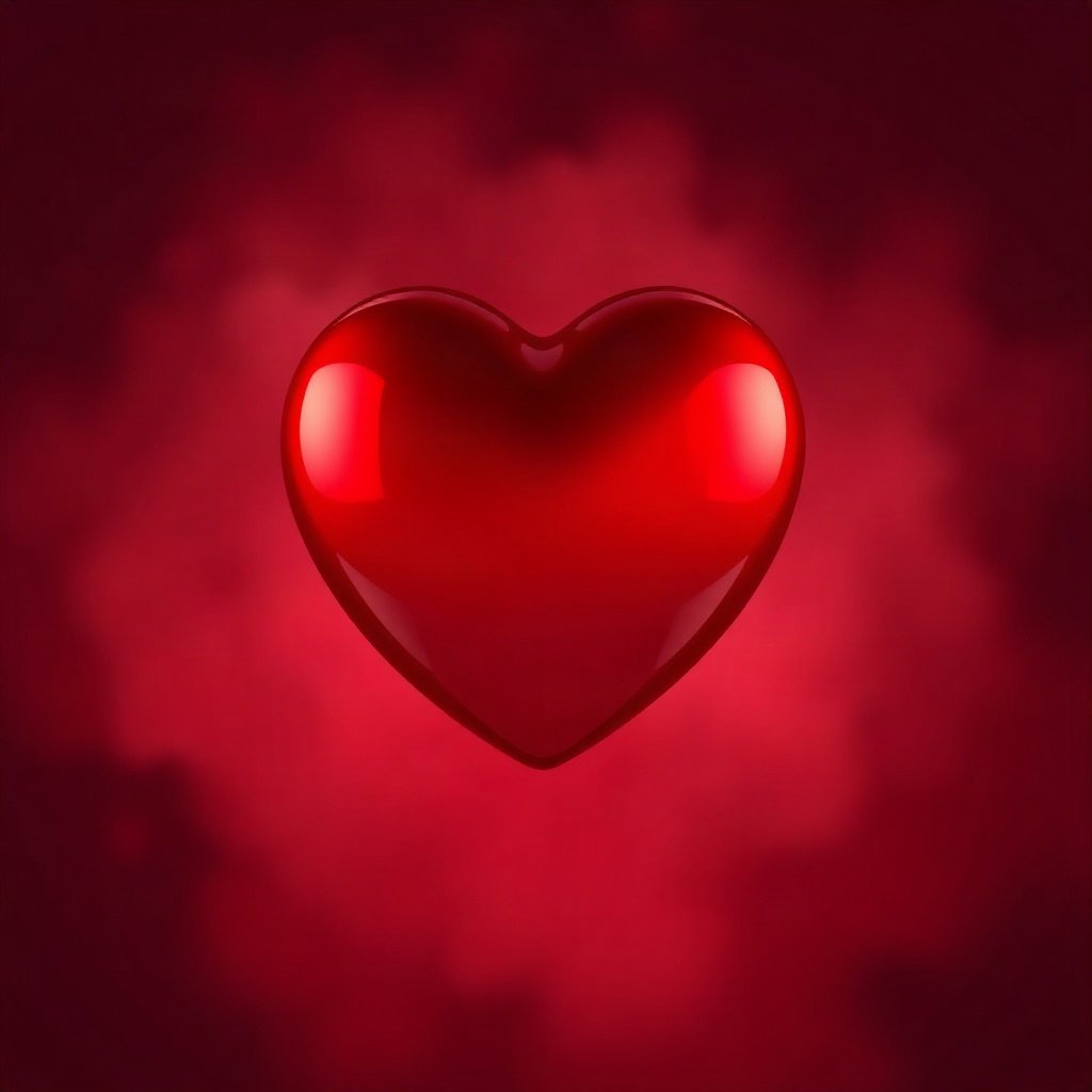 Red PFPs — glossy heart, soft 3d render, misty atmosphere