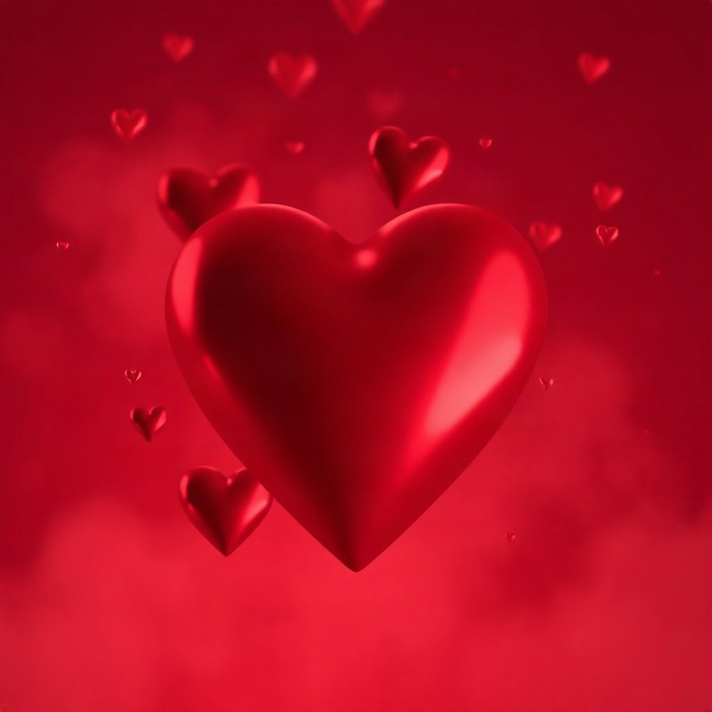 Red PFPs — glossy heart, soft 3d render, misty atmosphere