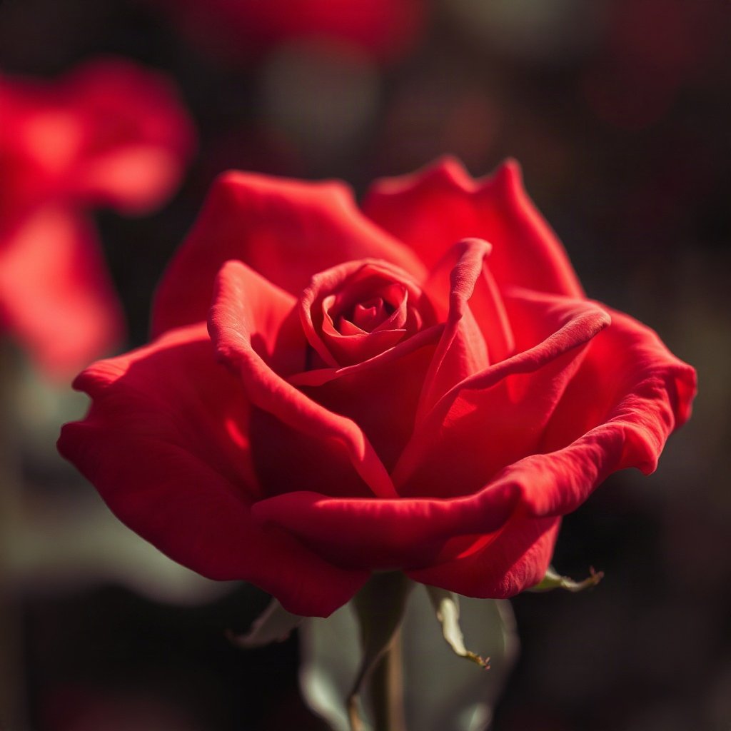 Red PFPs — rose macro, cinematic photo style, soft glow