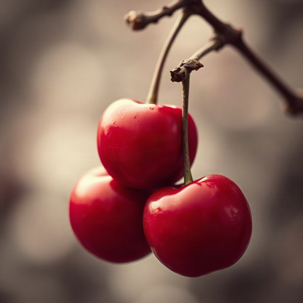 Red PFPs — cherry pair, cinematic photo style, gentle bokeh