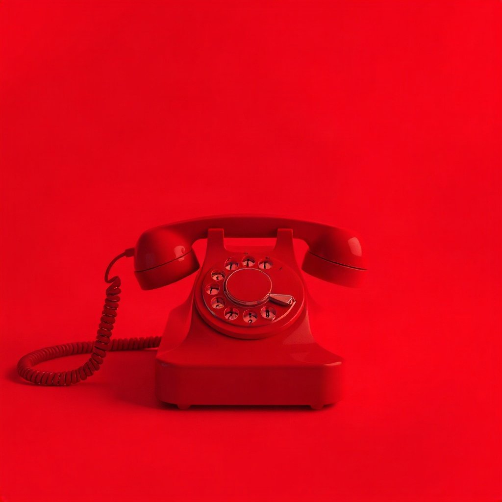 Red PFPs — vintage red phone, dreamy digital painting, soft glow