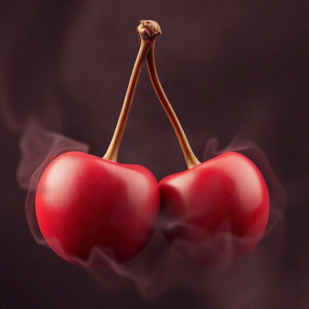 Red PFPs — cherry pair, soft 3d render, misty atmosphere