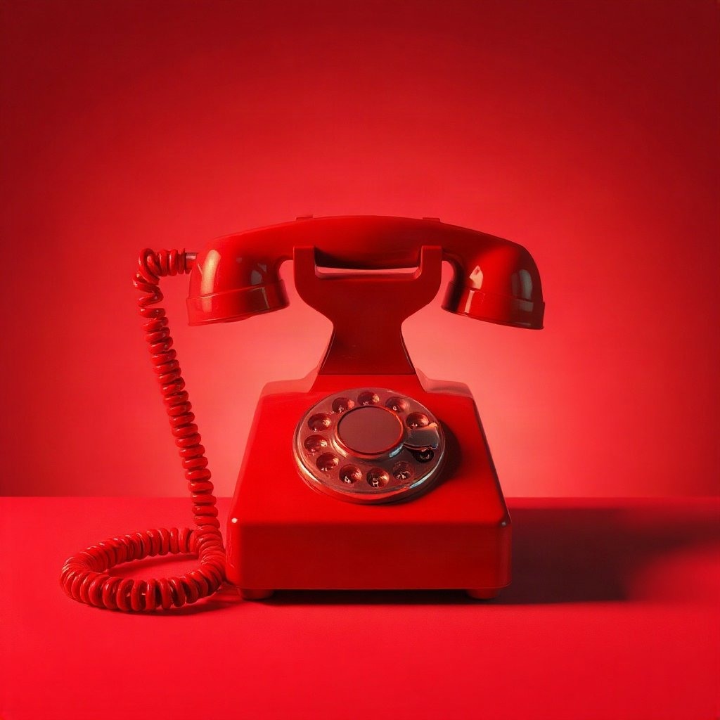 Red PFPs — vintage red phone, dreamy digital painting, soft glow