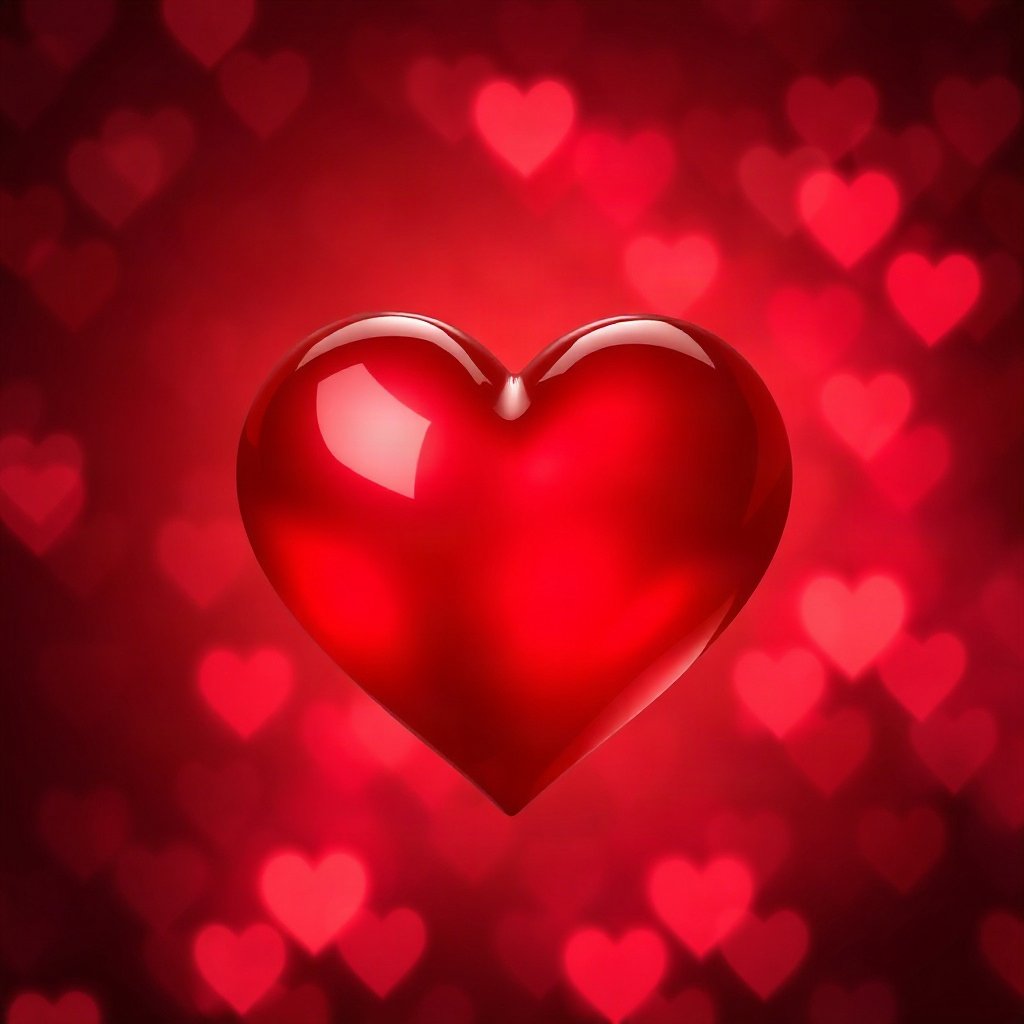 Red PFPs — glossy heart, dreamy digital painting, gentle bokeh