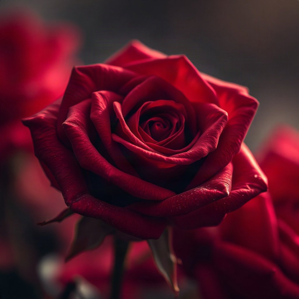 Red PFPs — rose macro, cinematic photo style, subtle sparkle