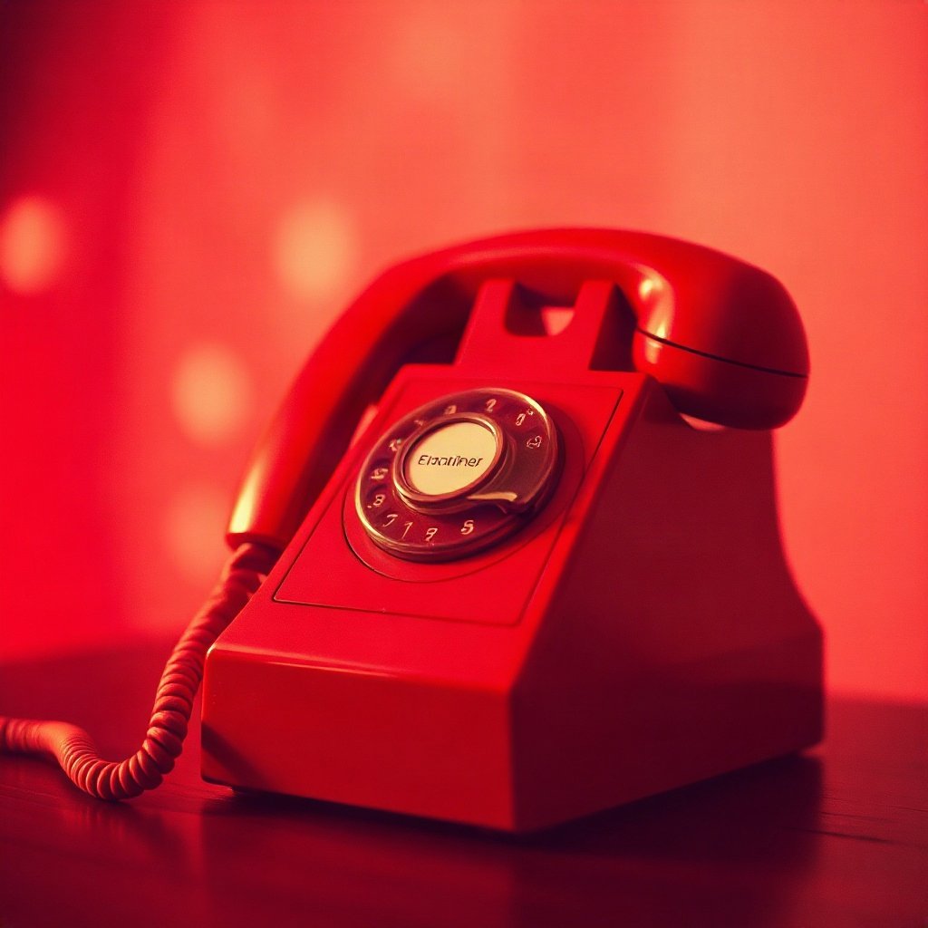 Red PFPs — vintage red phone, dreamy digital painting, gentle bokeh