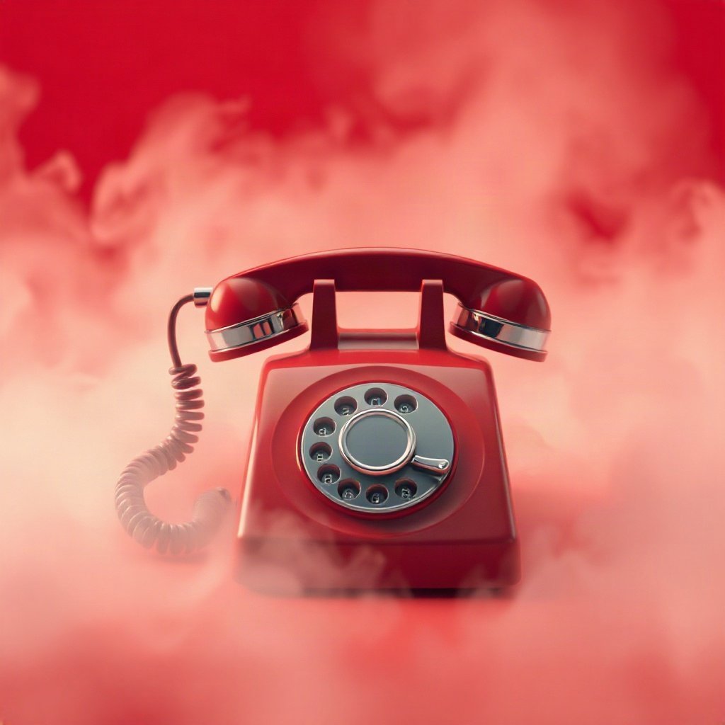Red PFPs — vintage red phone, soft 3d render, misty atmosphere