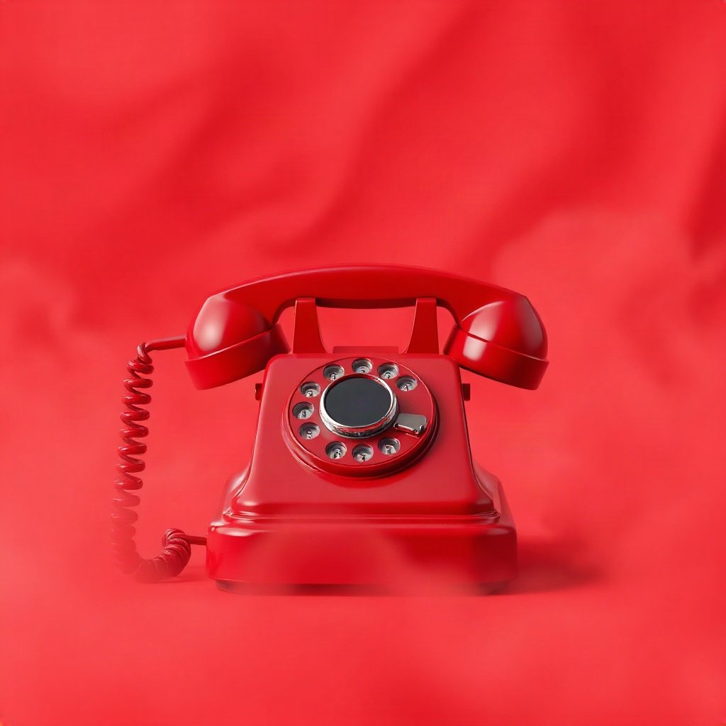 Red PFPs — vintage red phone, soft 3d render, misty atmosphere