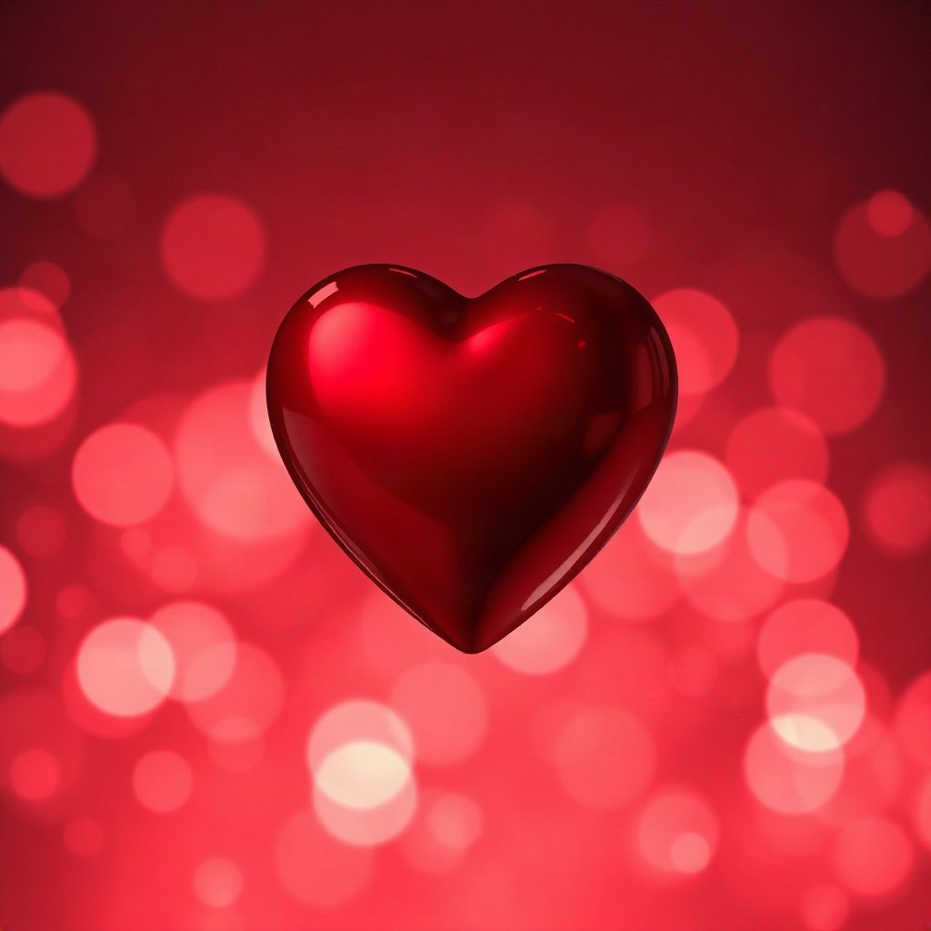 Red PFPs — glossy heart, dreamy digital painting, gentle bokeh