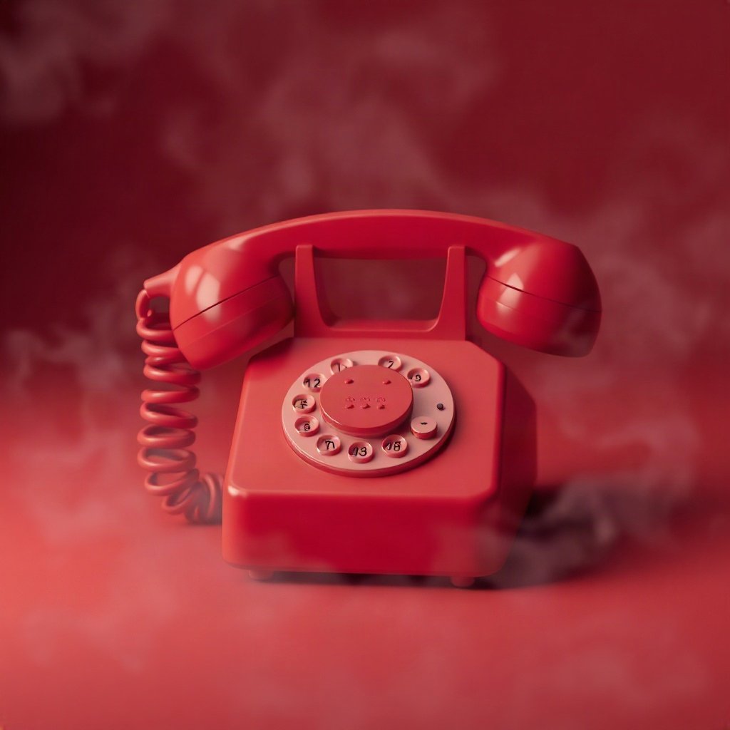 Red PFPs — vintage red phone, soft 3d render, misty atmosphere