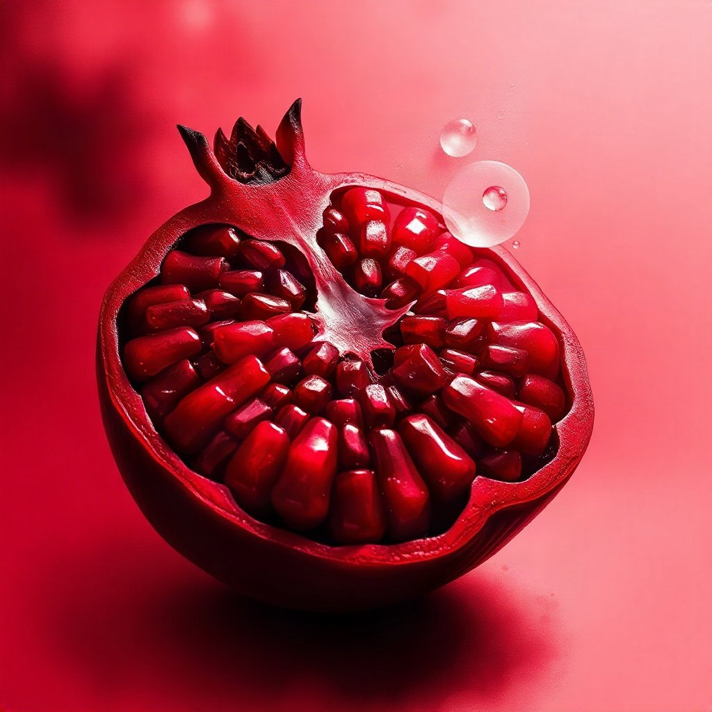 Red PFPs — pomegranate half, dreamy digital painting, soft glow