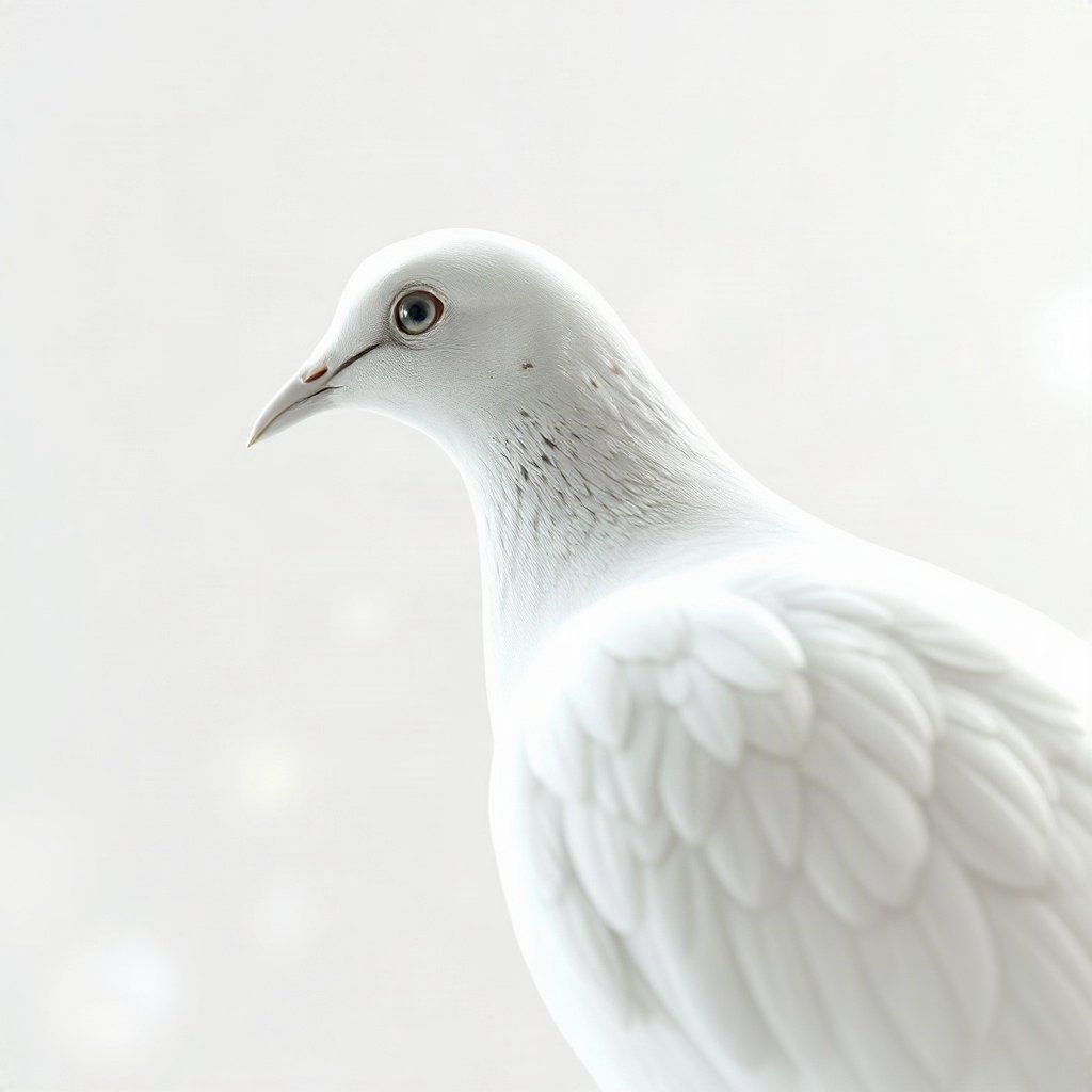 White PFPs — dove wing detail, soft 3d render, gentle bokeh