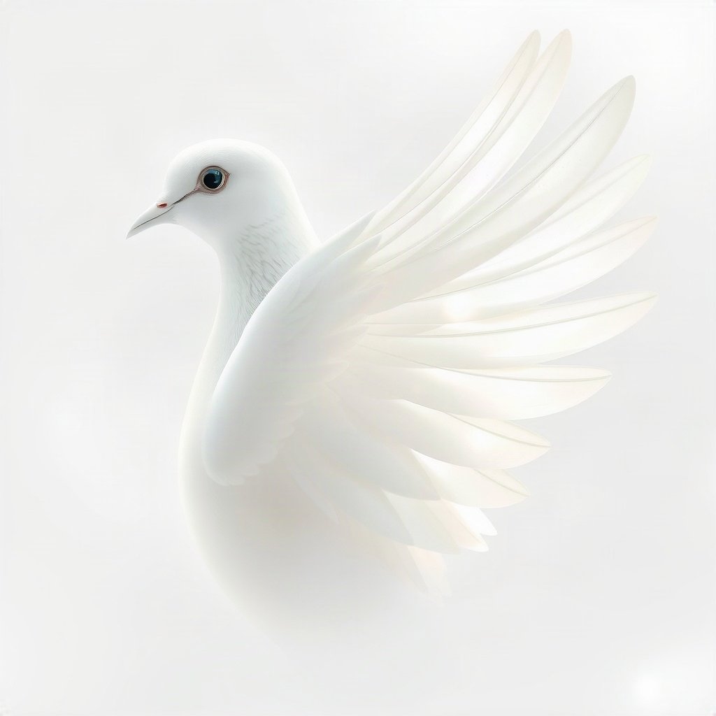 White PFPs — dove wing detail, dreamy digital painting, soft glow