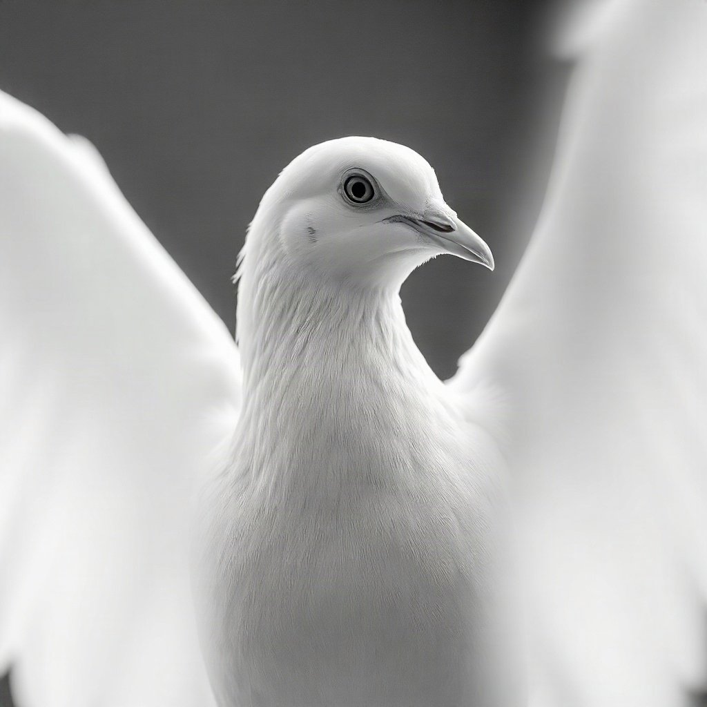 White PFPs — dove wing detail, cinematic photo style, soft glow