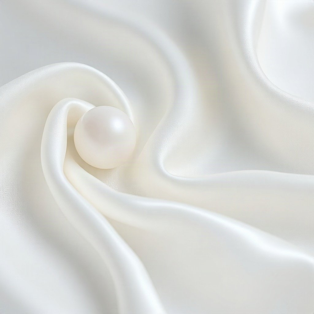 White PFPs — pearl on silk, dreamy digital painting, subtle sparkle