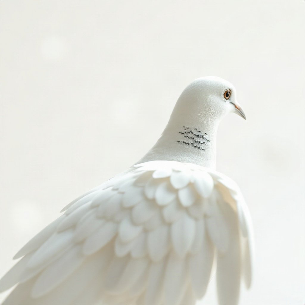 White PFPs — dove wing detail, soft 3d render, gentle bokeh