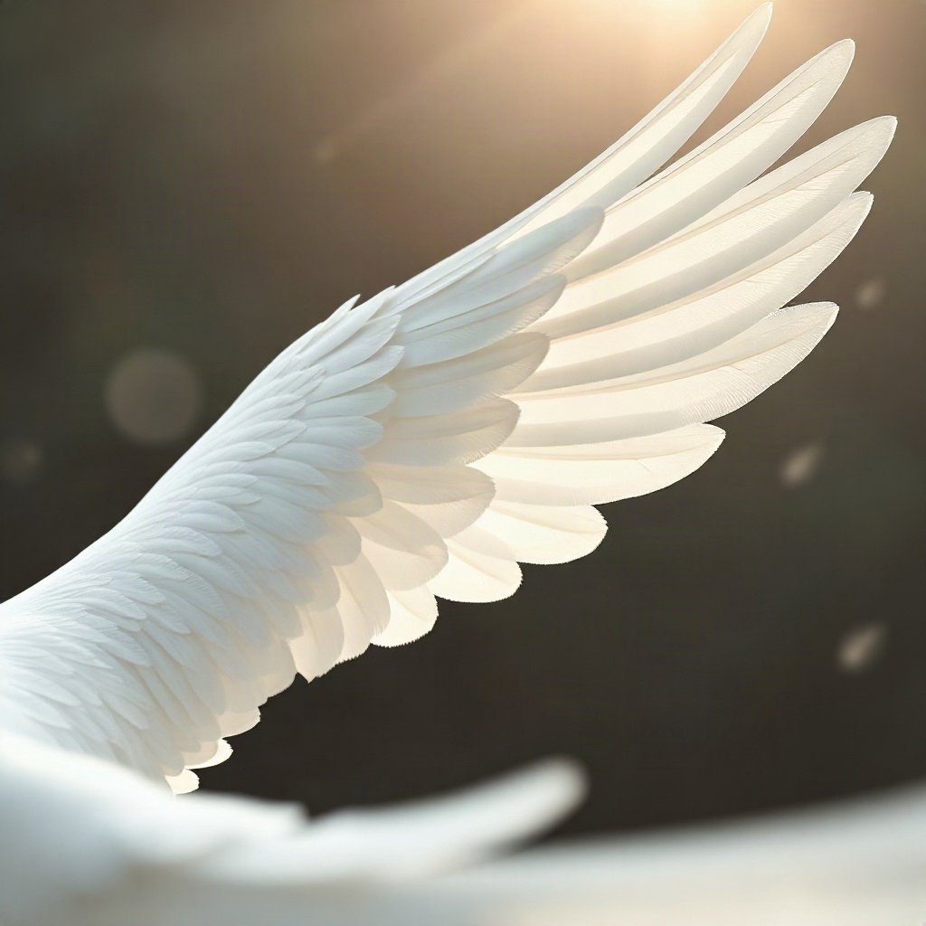 White PFPs — dove wing detail, cinematic photo style, soft glow