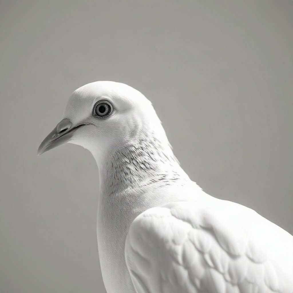 White PFPs — dove wing detail, cinematic photo style, soft glow