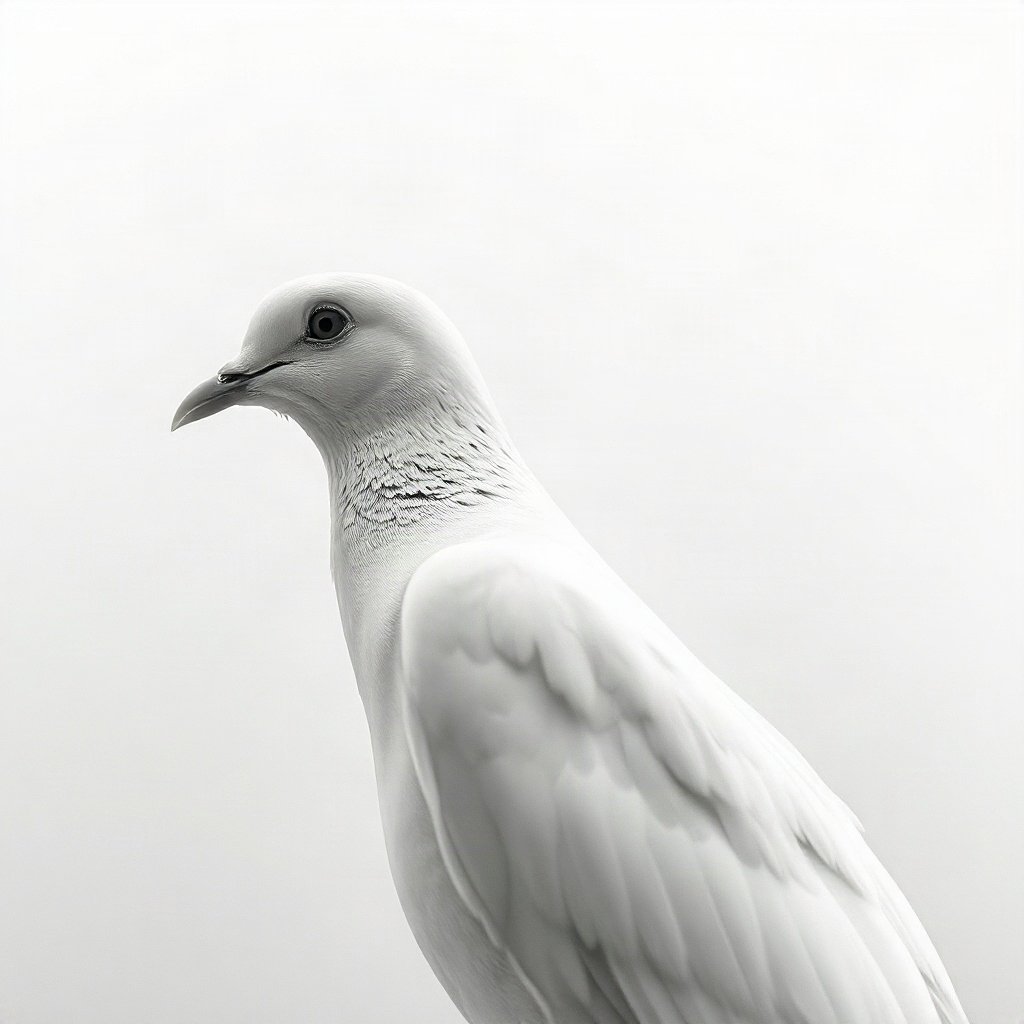 White PFPs — dove wing detail, cinematic photo style, misty atmosphere