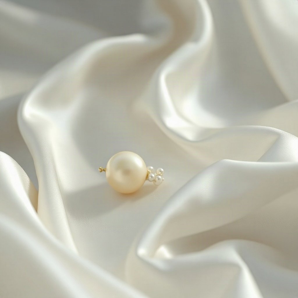 White PFPs — pearl on silk, cinematic photo style, misty atmosphere