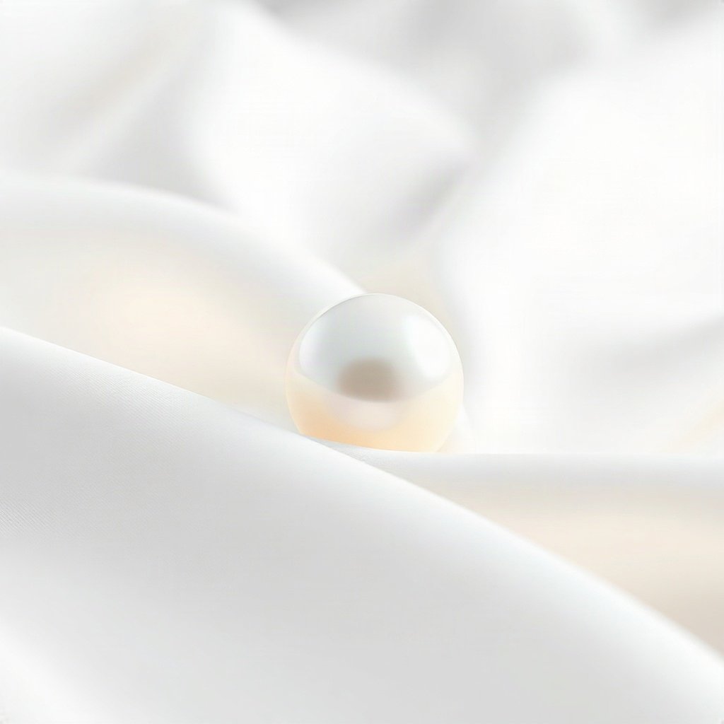 White PFPs — pearl on silk, soft 3d render, gentle bokeh