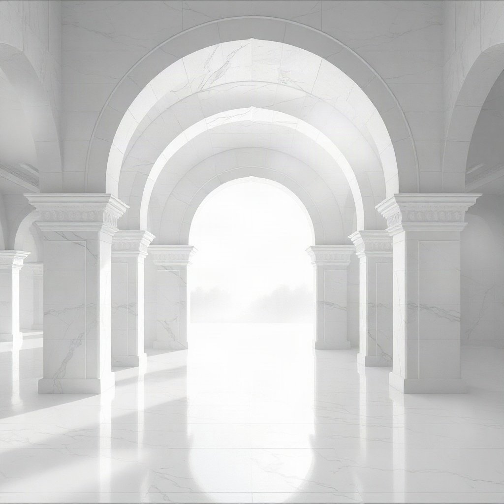 White PFPs — minimal marble arch, dreamy digital painting, misty atmosphere