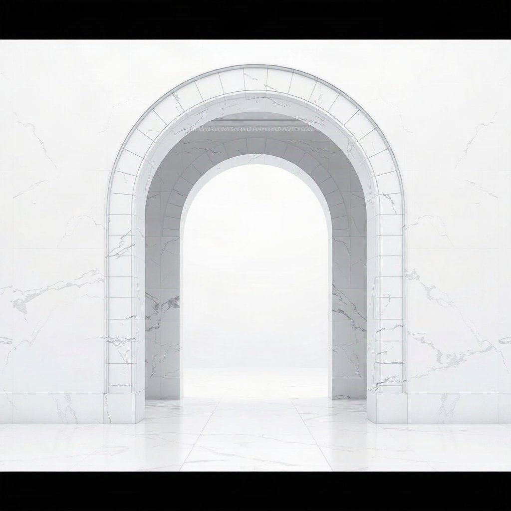 White PFPs — minimal marble arch, cinematic photo style, misty atmosphere