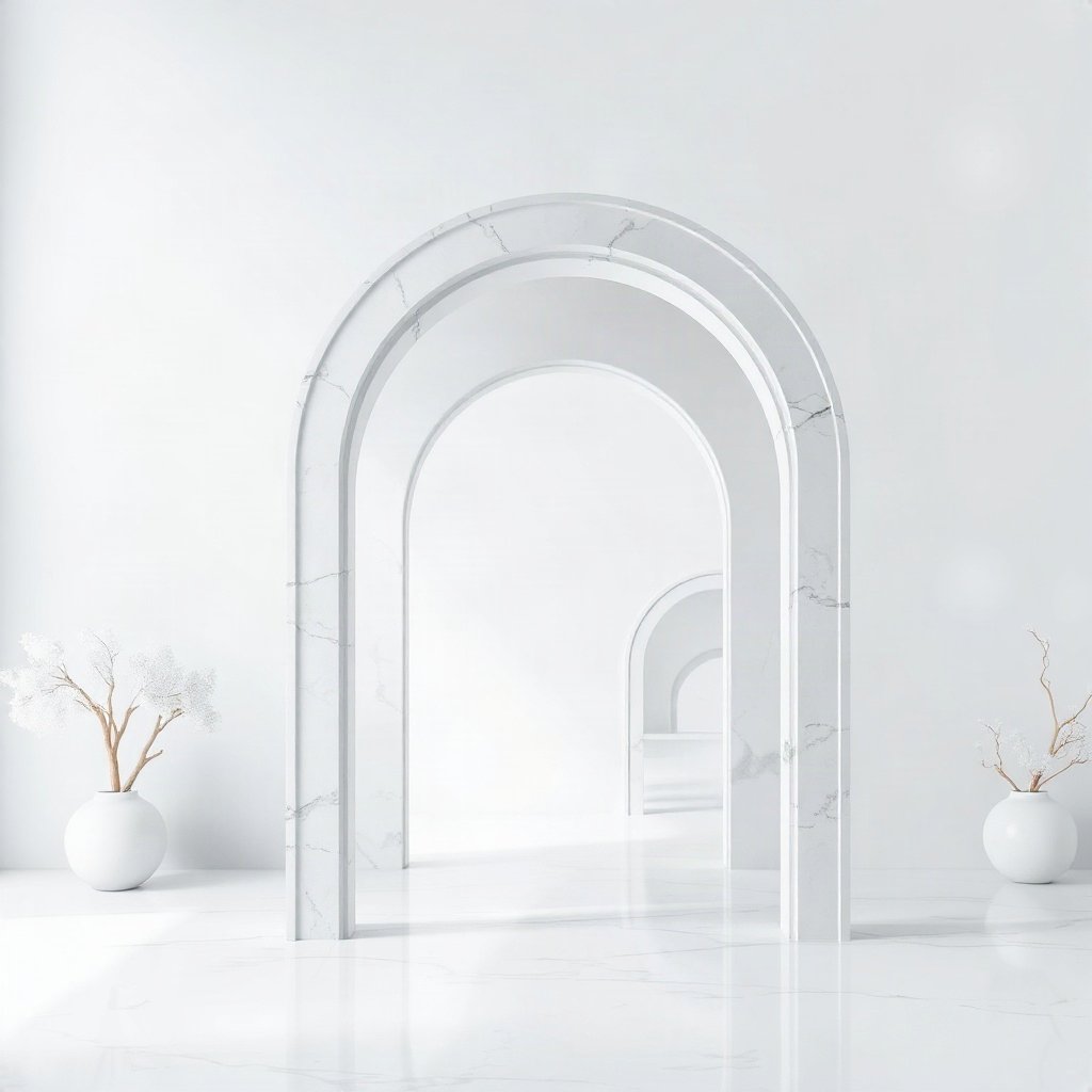 White PFPs — minimal marble arch, dreamy digital painting, gentle bokeh