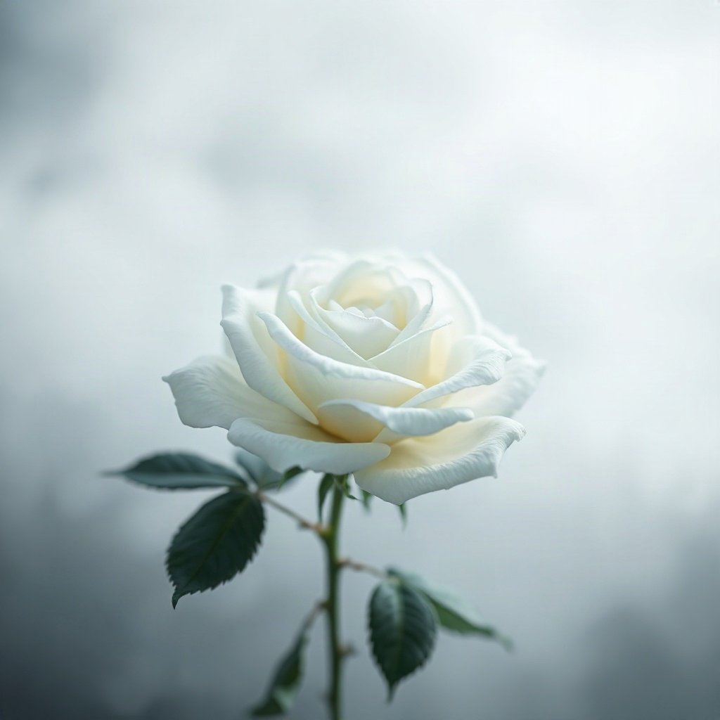 White PFPs — white rose, dreamy digital painting, misty atmosphere
