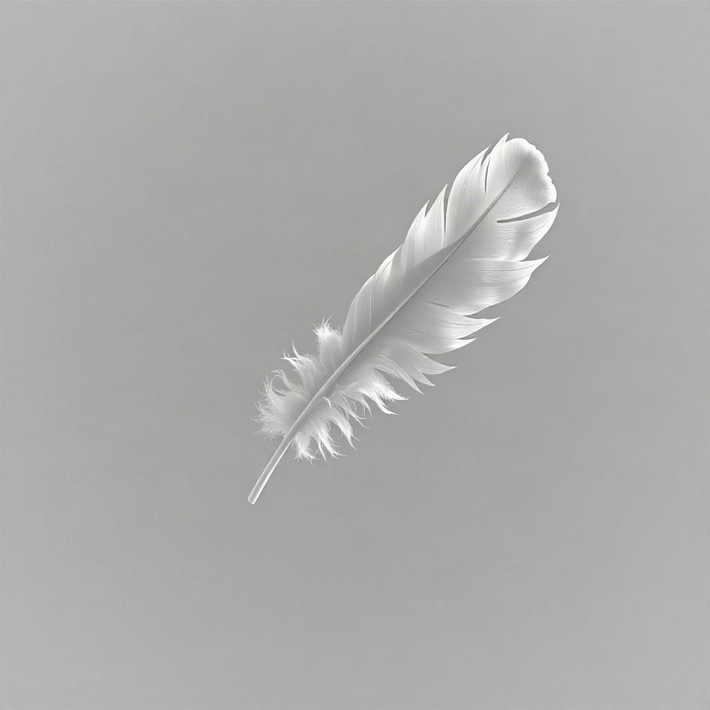 White PFPs — feather floating, cinematic photo style, soft glow