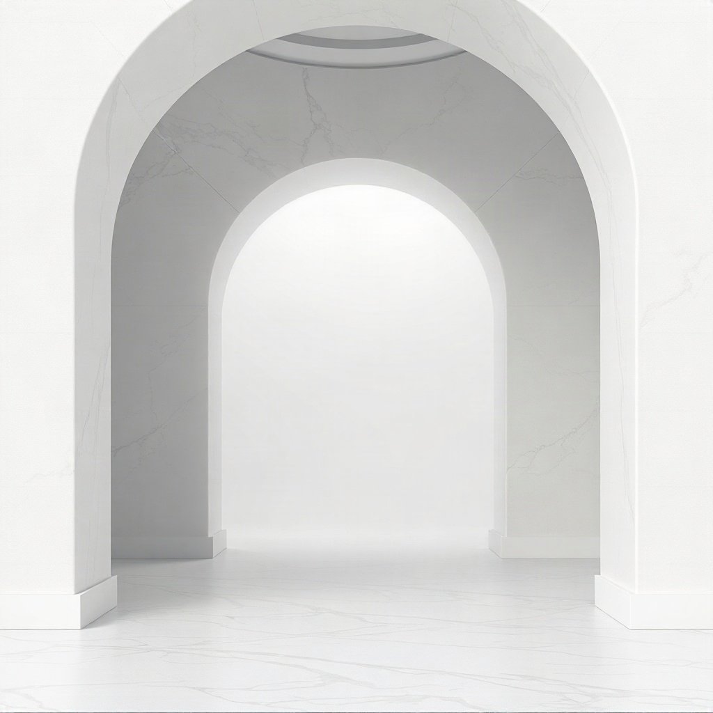 White PFPs — minimal marble arch, dreamy digital painting, soft glow