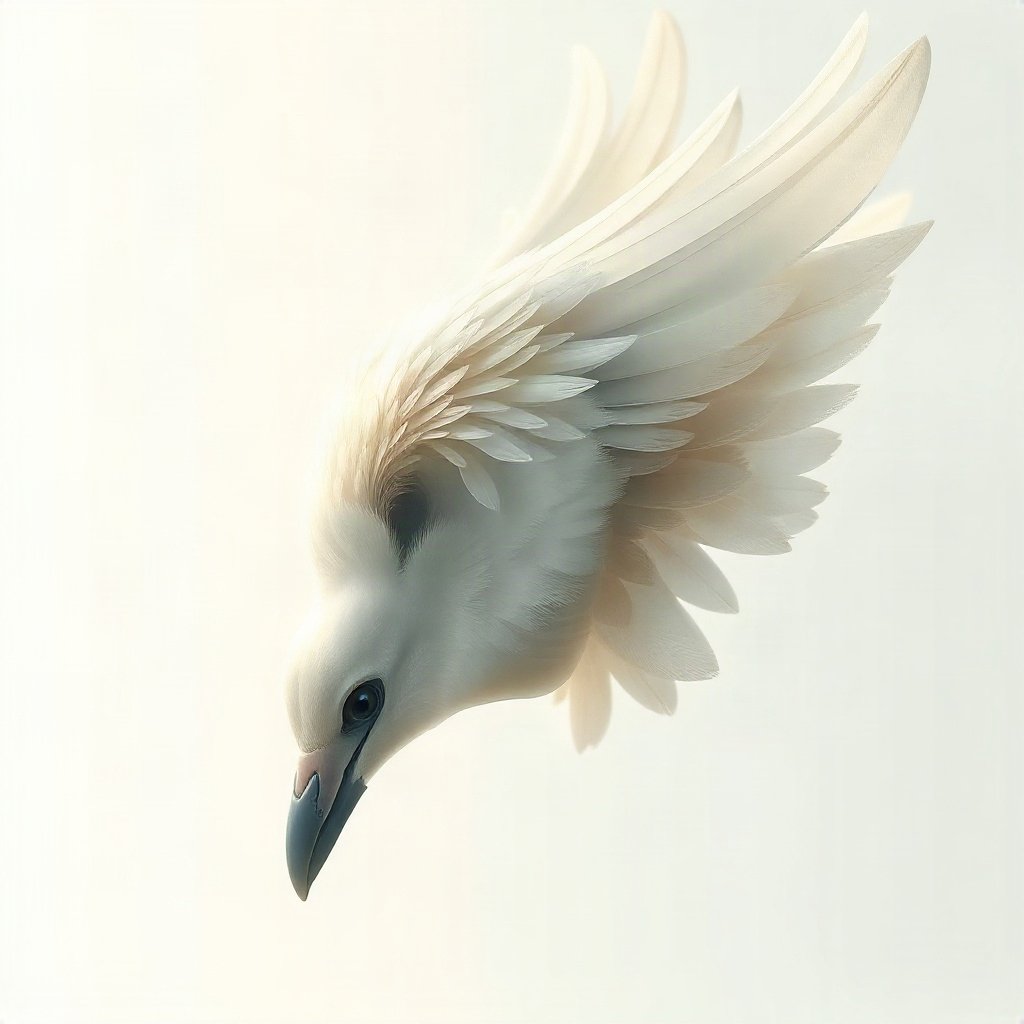 White PFPs — dove wing detail, dreamy digital painting, soft glow