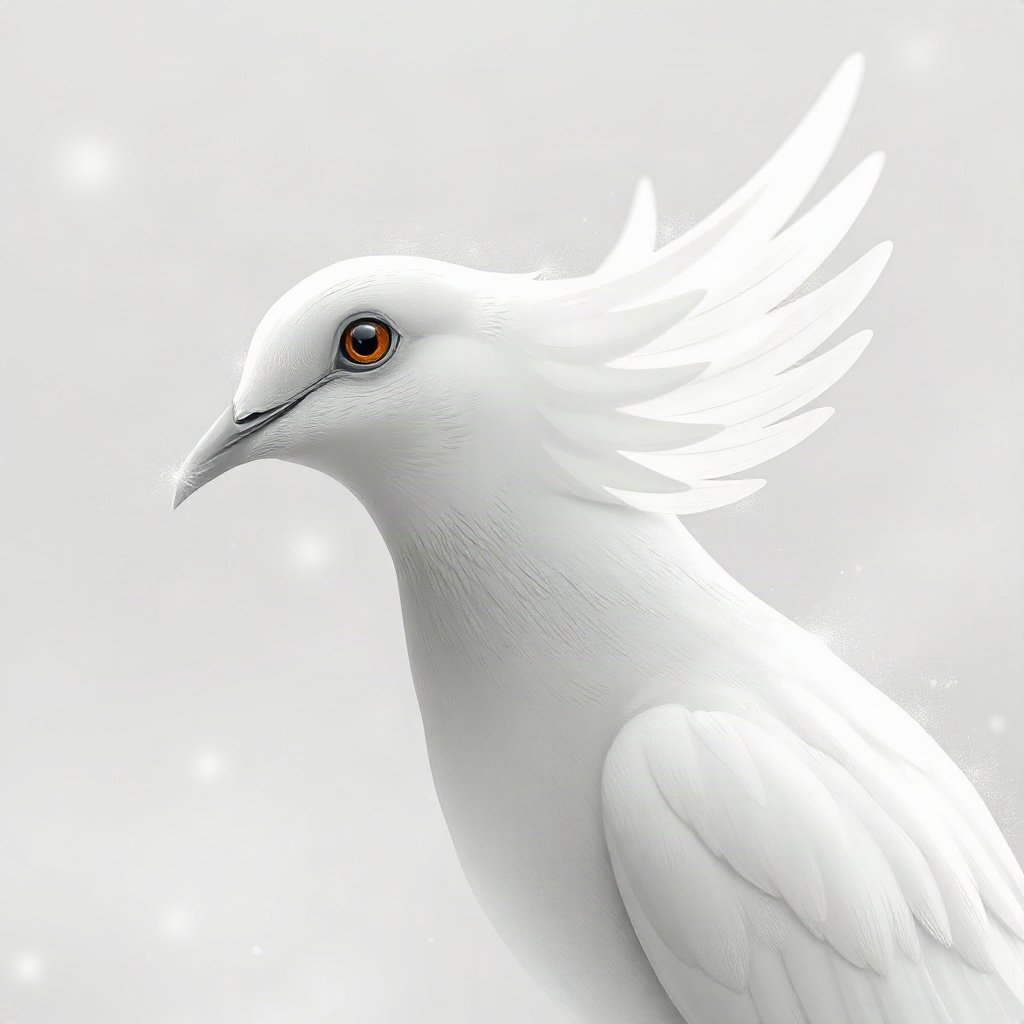 White PFPs — dove wing detail, dreamy digital painting, subtle sparkle