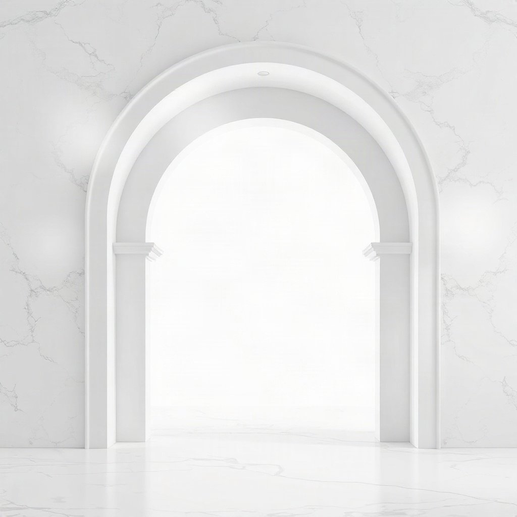 White PFPs — minimal marble arch, dreamy digital painting, gentle bokeh