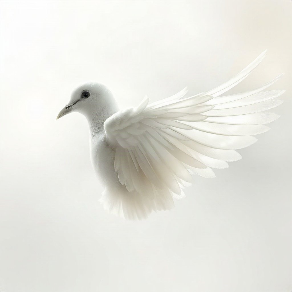 White PFPs — dove wing detail, dreamy digital painting, soft glow