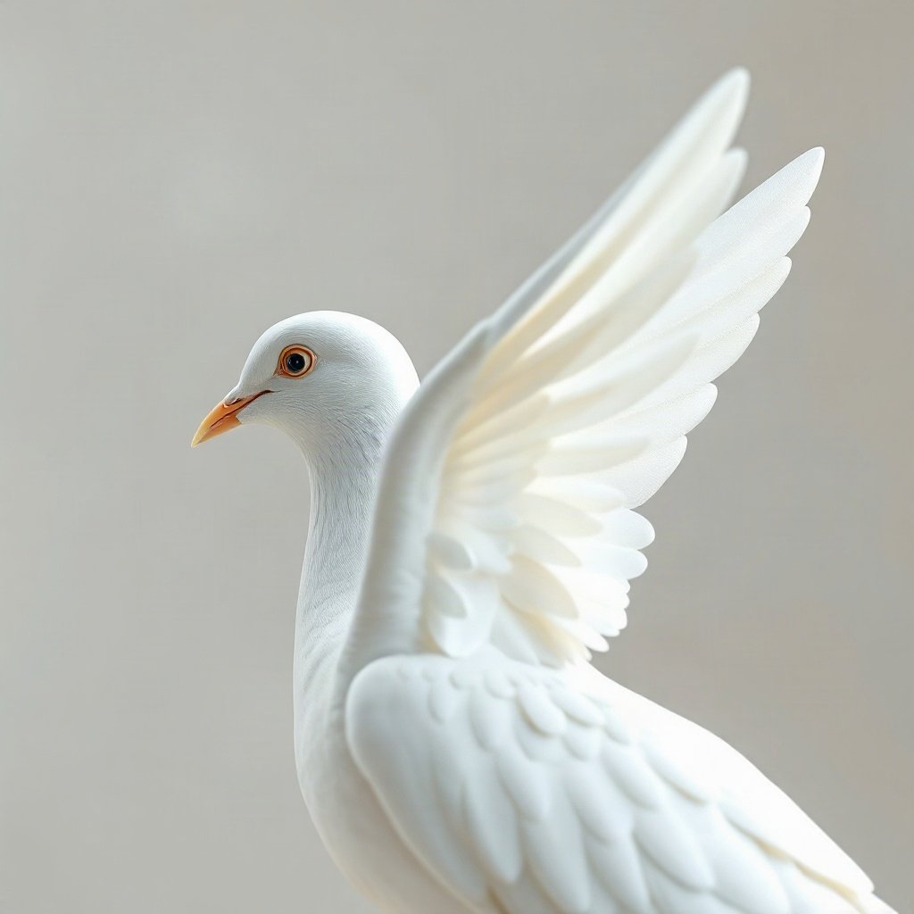 White PFPs — dove wing detail, soft 3d render, gentle bokeh
