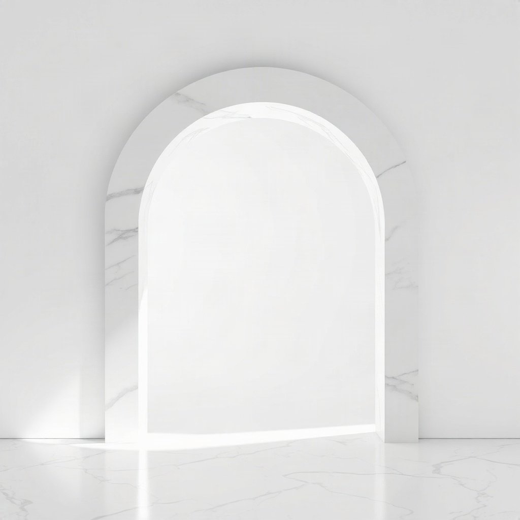 White PFPs — minimal marble arch, soft 3d render, subtle sparkle