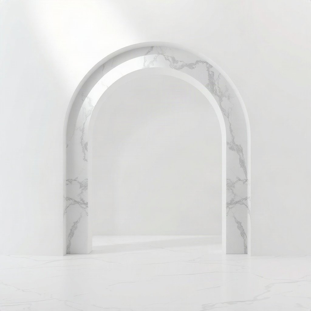 White PFPs — minimal marble arch, soft 3d render, subtle sparkle