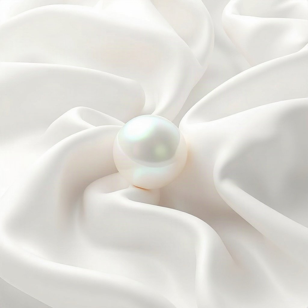 White PFPs — pearl on silk, soft 3d render, misty atmosphere