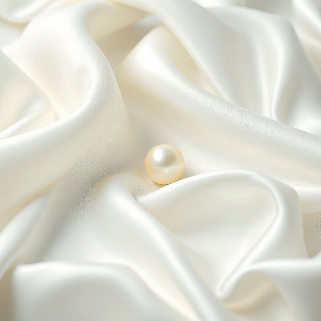 White PFPs — pearl on silk, cinematic photo style, subtle sparkle