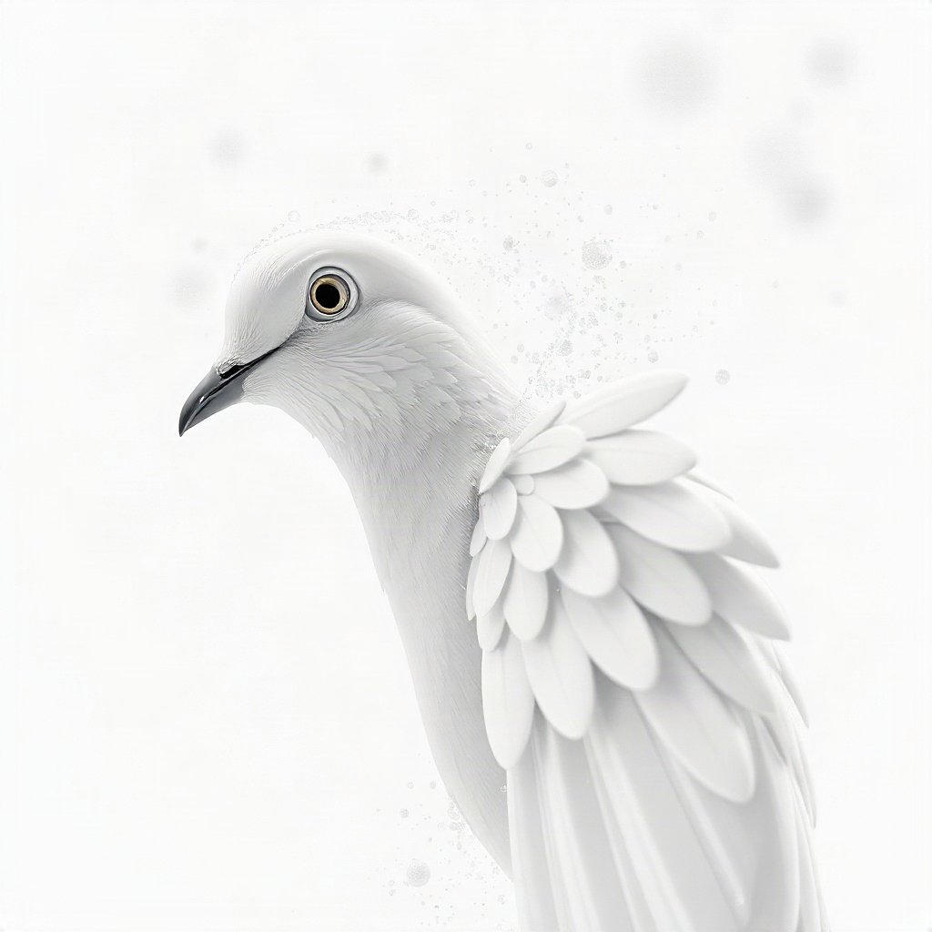 White PFPs — dove wing detail, soft 3d render, subtle sparkle