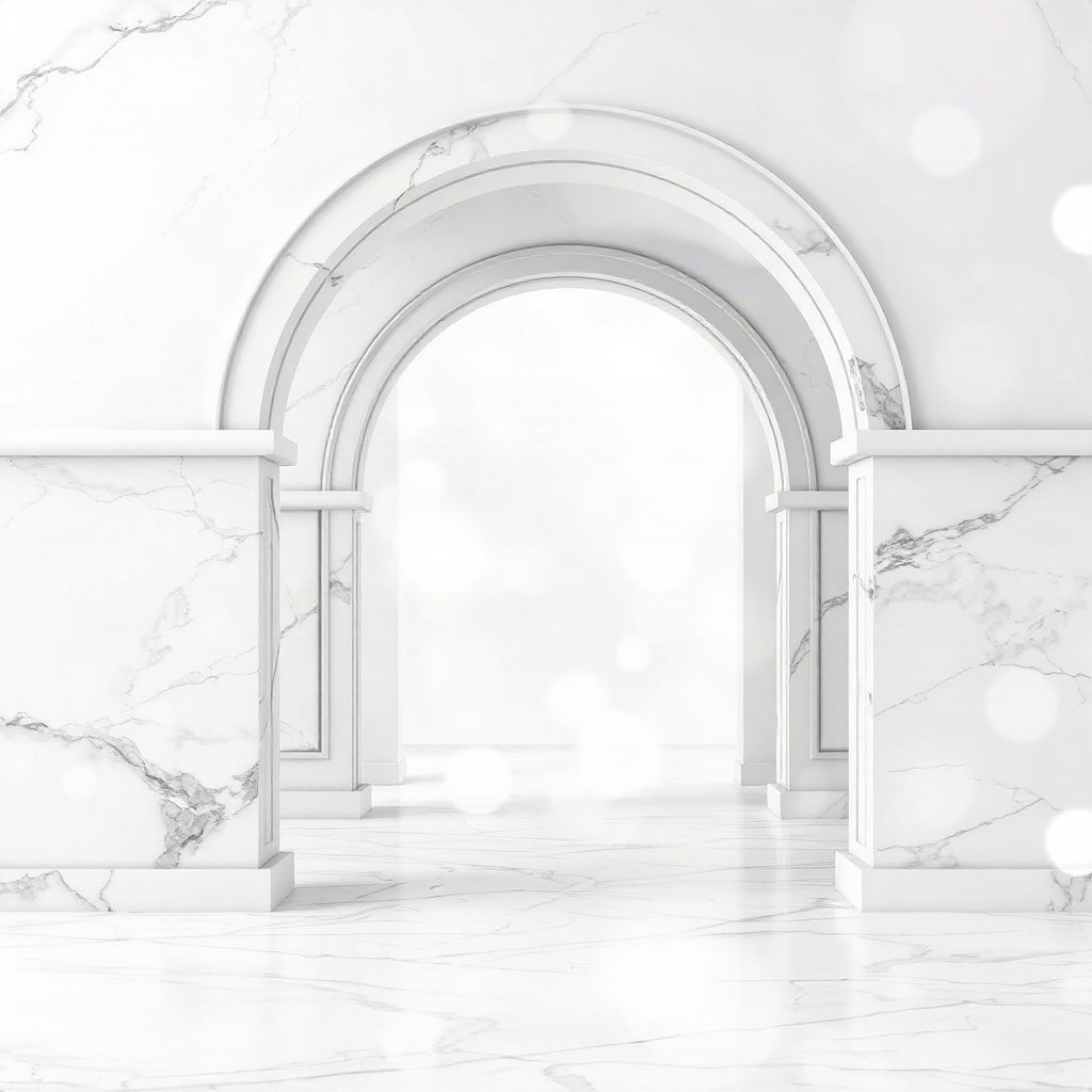 White PFPs — minimal marble arch, dreamy digital painting, gentle bokeh