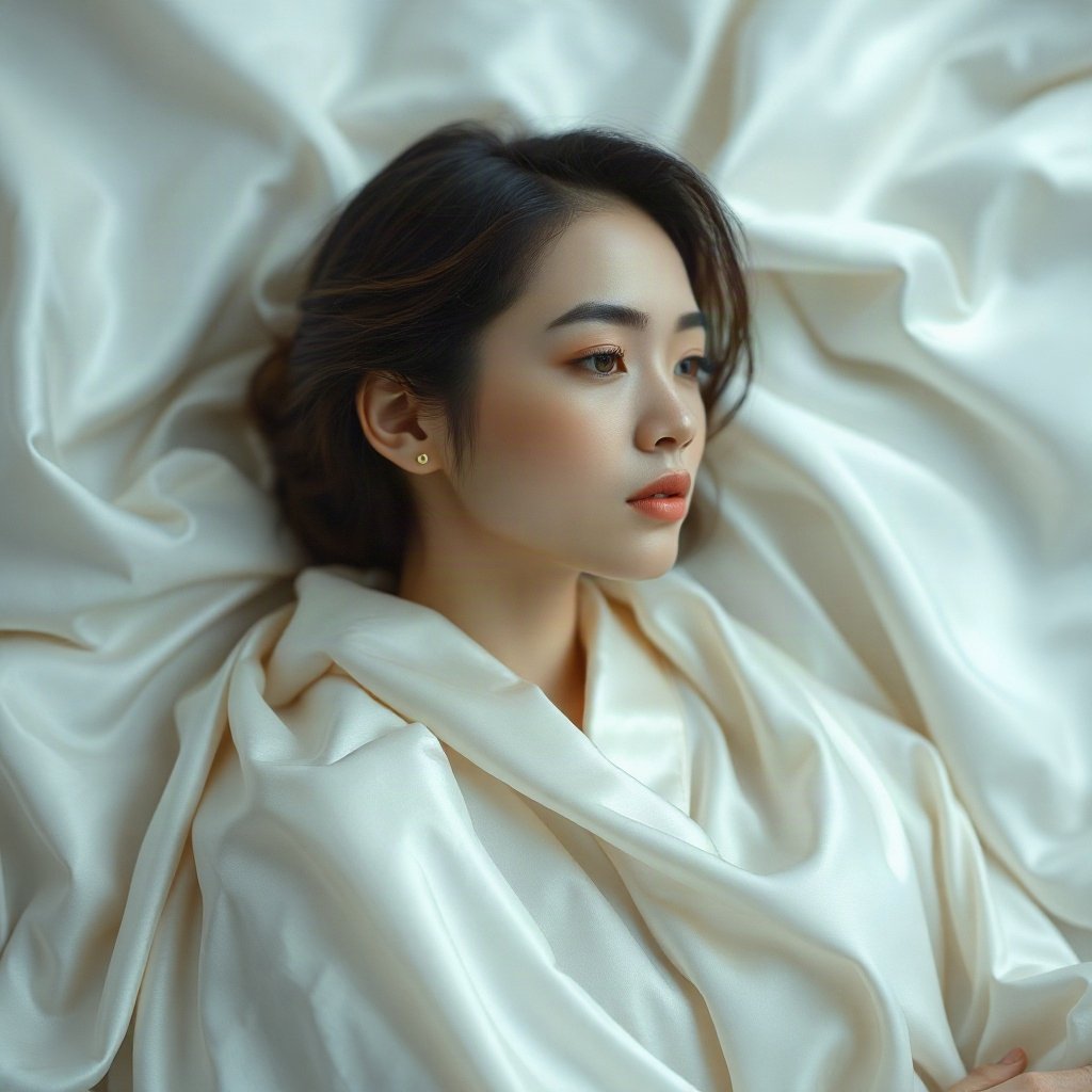 White PFPs — pearl on silk, cinematic photo style, soft glow