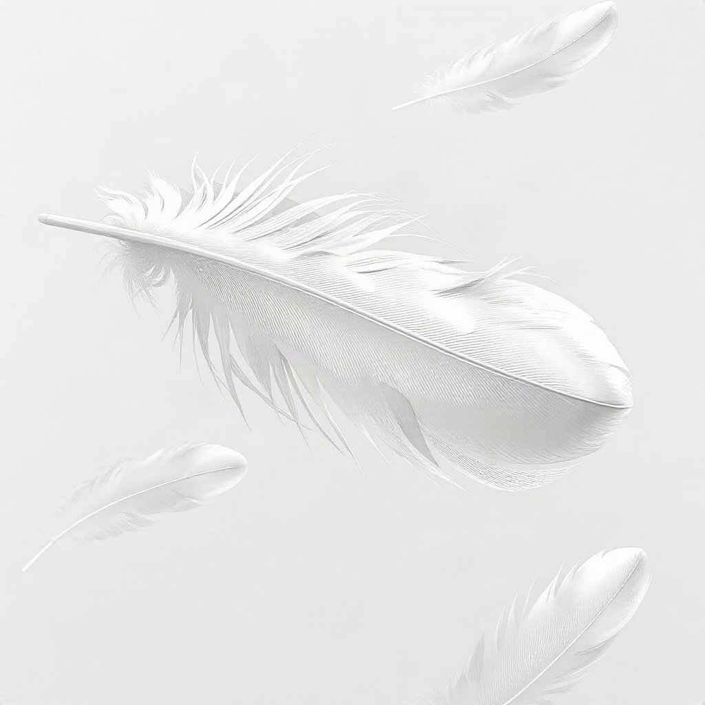 White PFPs — feather floating, cinematic photo style, soft glow