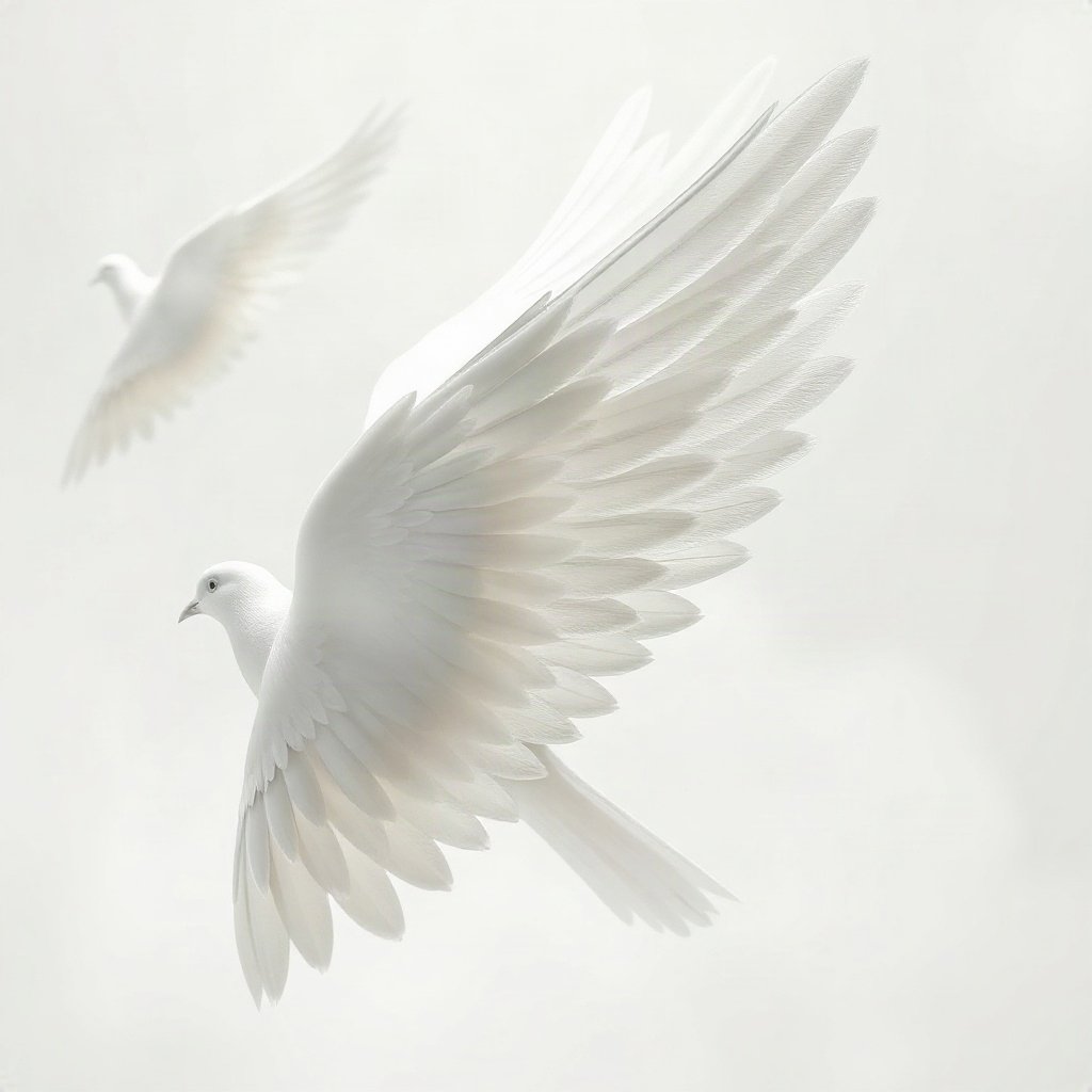 White PFPs — dove wing detail, soft 3d render, misty atmosphere